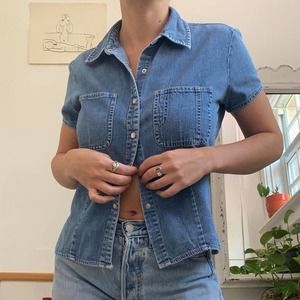 Vintage 90s Limited Jeans Denim Snap Front Shirt Size Small
